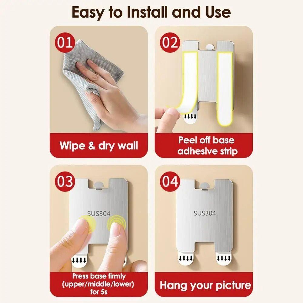 8 PCS No Punching Photo Frame Hooks Waterproof Adhesive Picture Hangers Living Room