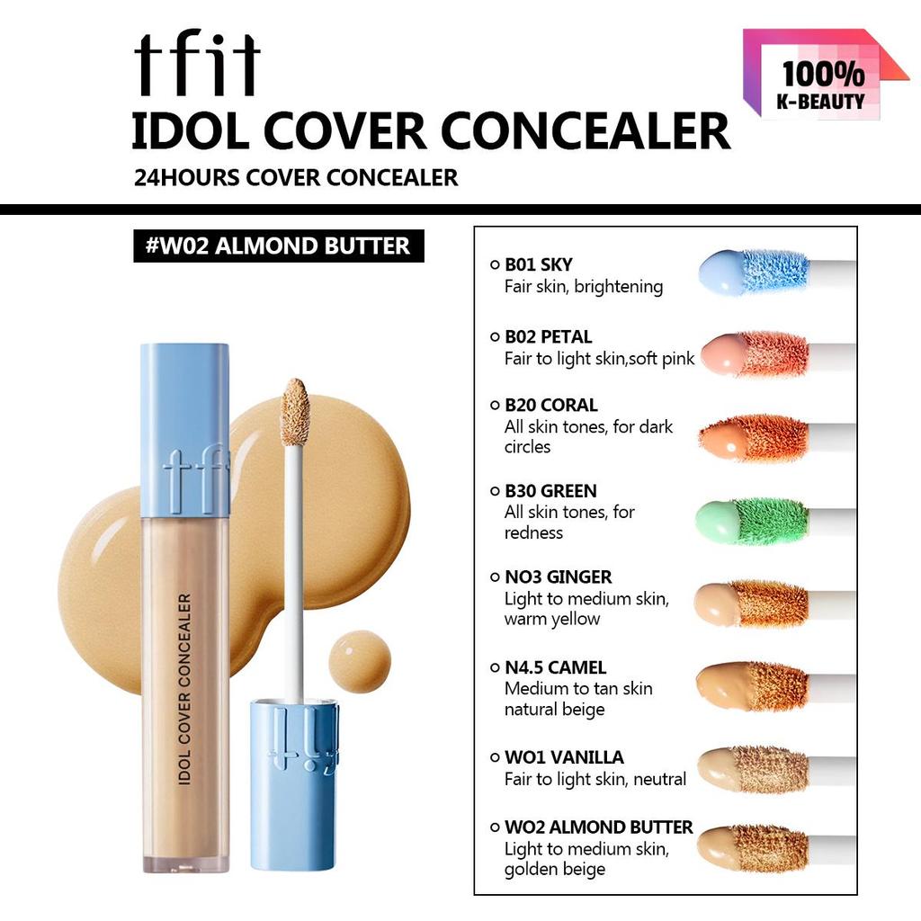 TFIT IDOL COVER CONCEALER 6,5 г B01/B02/B20/B30/N03/N4.5/W01/W02, Плотное покрытие, Кремовая текстура, Естественный финиш, Корейская косметика, Корейский макияж