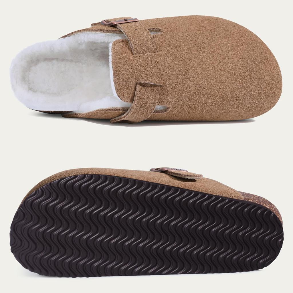 Goosecret Fur Fuzzy Clogs Slippers For Women Outdoor Fashion Cork Suede Mules With Arch Support Winter Warm Furry Cotton Shoes