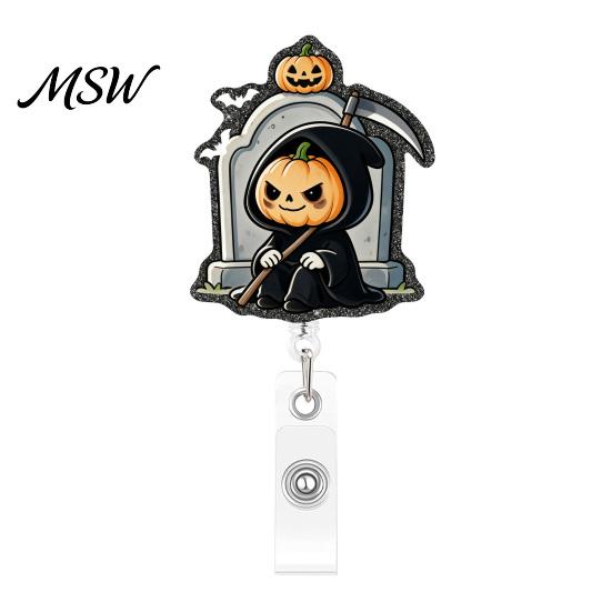 Acrylic Badge Reel Halloween Retractable Reel, Cute Pumpkin And Grim Reaper Design, Clip for Nurses Smooth Pull Cord Nurse Doctor Teacher ID Card Work