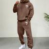 Yousheng Men Hoodie Pants Suit High Street Plush-lined Plus Size Loose Outdoor Sport Outfit Pure Color Winter Tracksuit Top Ankle-banded Trousers Set
