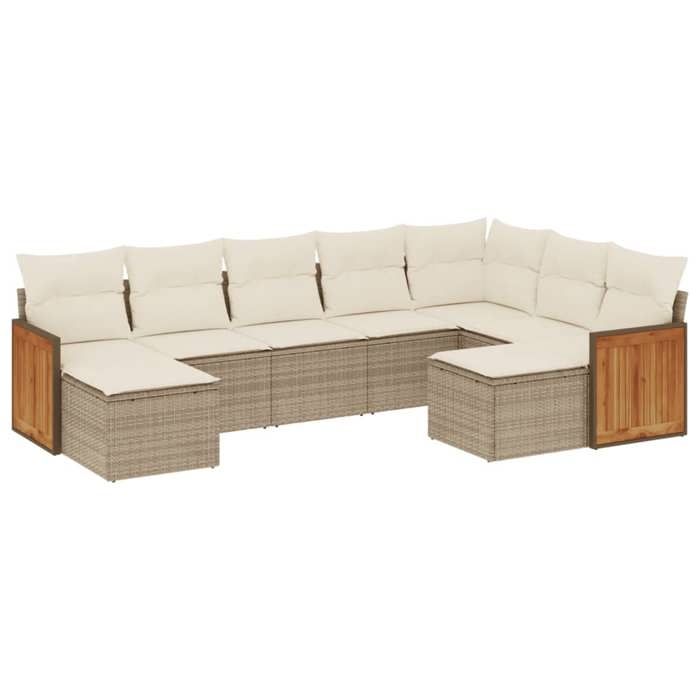 VidaXL Salon de Jardin avec Coussins 9 pcs, Canapés de Terrasse, Ensemble de Meubles de Patio, Mobilier d'Extérieur, Beige 3228221