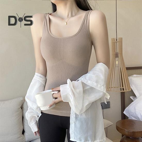 Winter Women Thermal Vest with Chest Pads Seamless Velvet-lined Fast Temperature Lock Heating Slim Fit Elastic Sleeveless Inner Wear Bottoming Tank