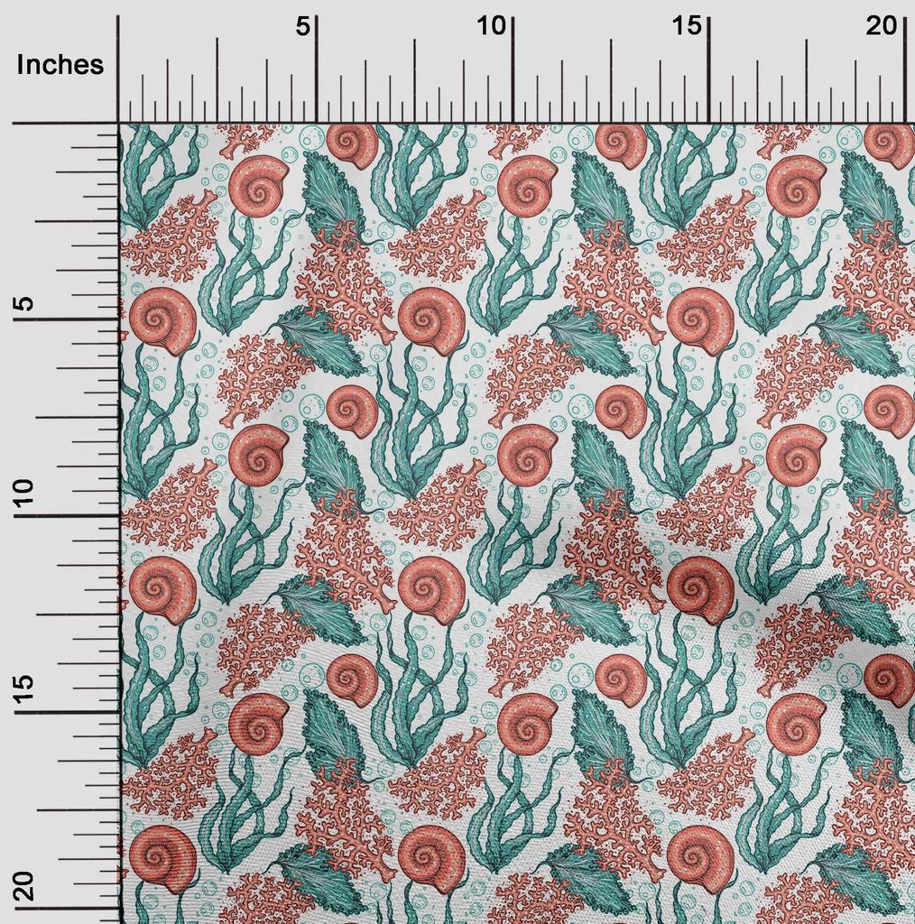 oneOone Хлопчатобумажная гибкая пыльно-бирюзовая зеленая ткань, морские ракушки, океанский швейный материал, ткань с принтом в ярдах, 40 дюймов