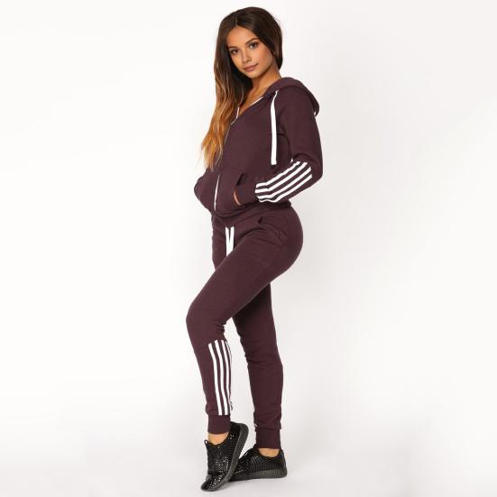 2 шт./комплект женский костюм с капюшоном брюки с длинными рукавами однотонный цвет застежка-молния эластичный с высокой талией