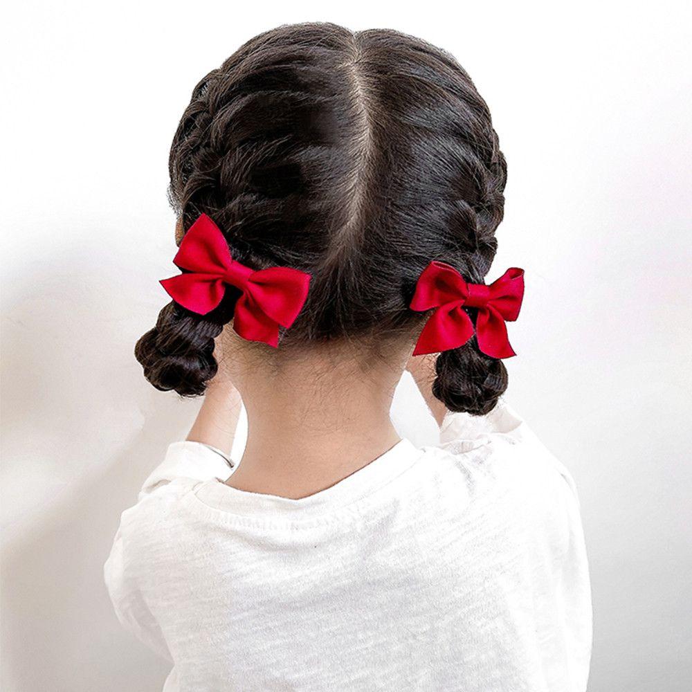 2Pcs Sweet Little Girl Solid Color Bow Headgear Baby Hairpins Kids Hair Clips Bowknot Barrettes