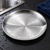 Minimalist Metal Trays for Home 304 Stainless Steel Dinner Plate with Wide Rim Korean BBQ Buffet, Multipurpose Decorative Display Round Serving