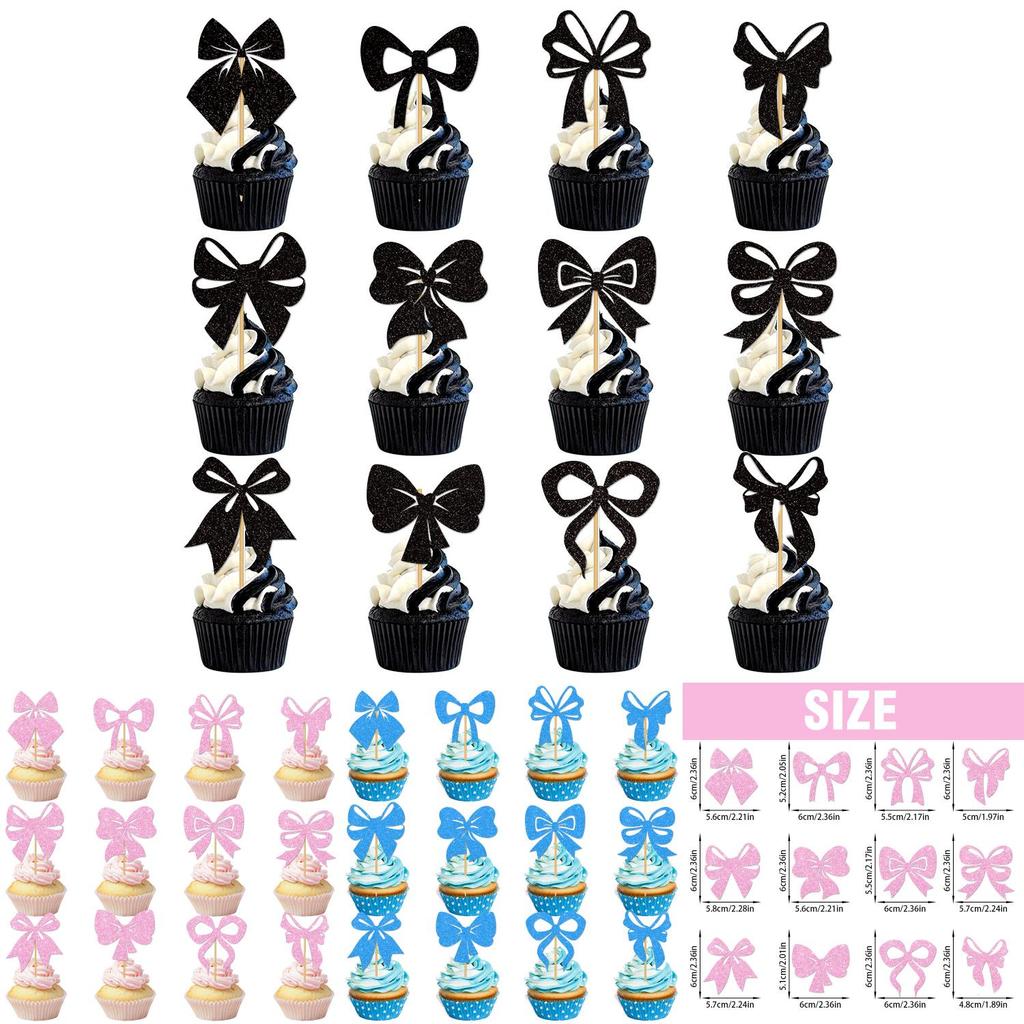 Birthday Party Cake Decoration With Gold Glitter Paper Bows And Flags For Festive Celebration