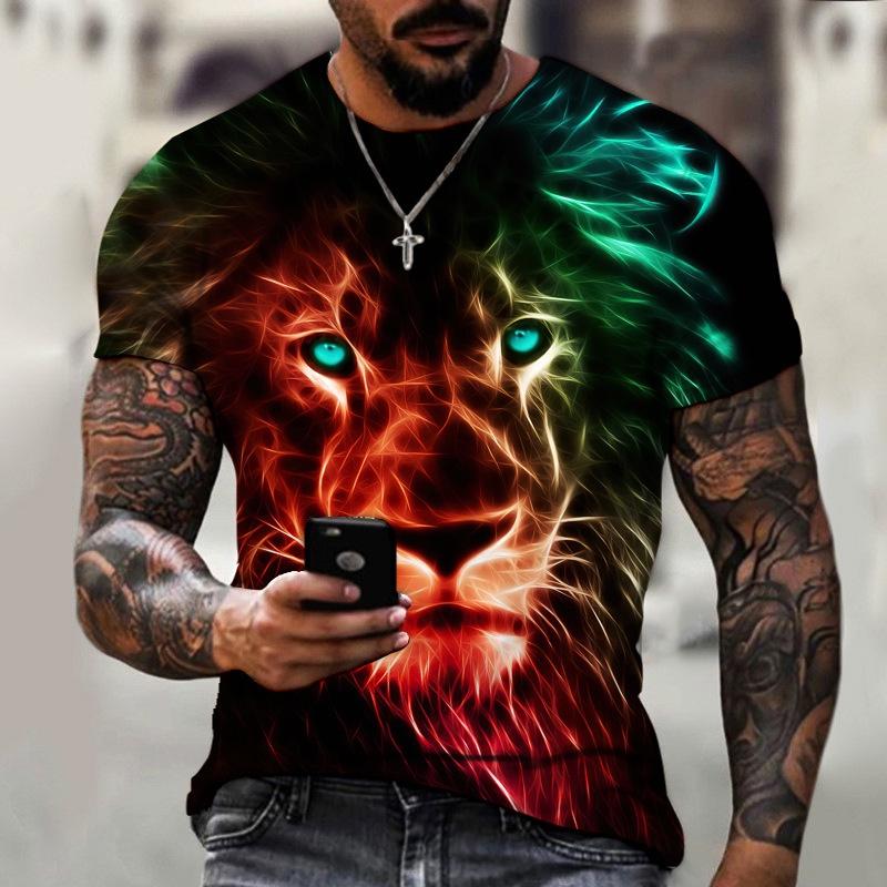 Tamanho Grande XXS-6XL Harajuku Dos Homens Camiseta 3D Leão Estampa Nova Moda Verão Roupa De Rua Gola Redonda Manga Curta Blusa