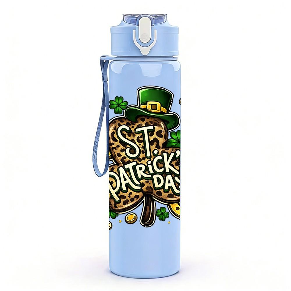 1PC Retro Saint Patrick Text Art 750ml Color Plastic Sports Water Bottle Leakproof Flip Straw Lid Suitable for Sports Office Home Use