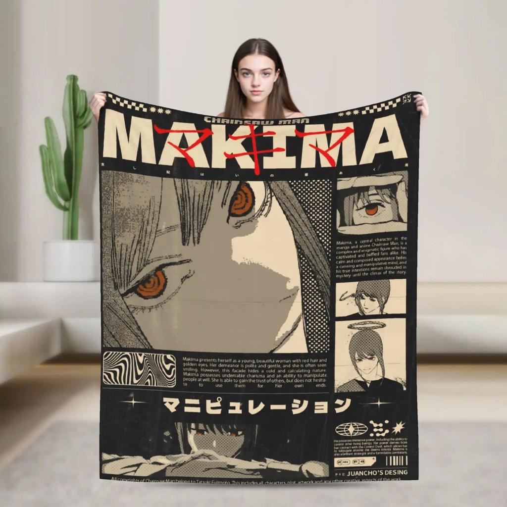 MAKIMA Chainsaw Man Japanese Manga Soft Plush Throw Blanket for Kids Flannel Couch Blanket Street Trend Bedspread for Sofa Bed C
