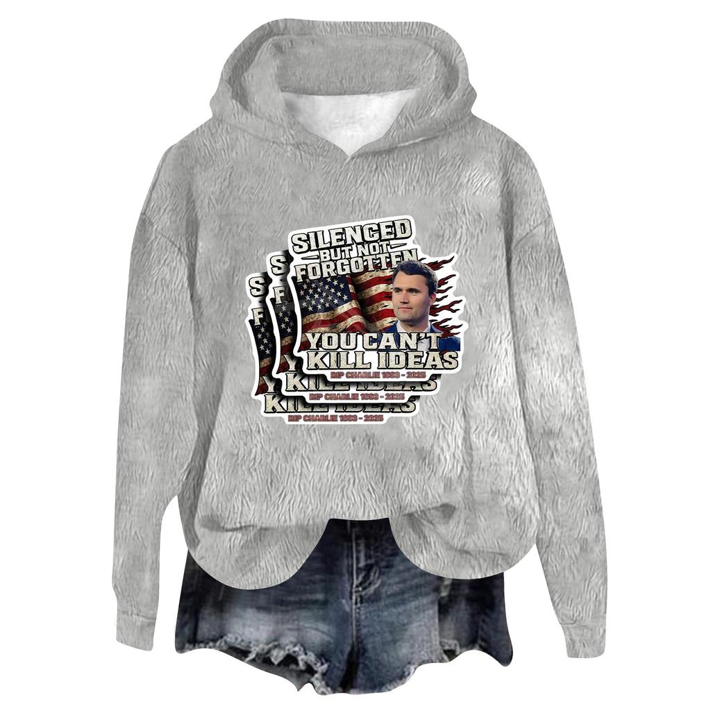 Women's Hooded Long Sleeve Printed Flannel Top Hooded Sweatshirt