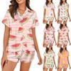 Women's Silk Pajamas Button Home Clothes Star Print Short Sleeve Satin Pajama Set 2 Piece Set