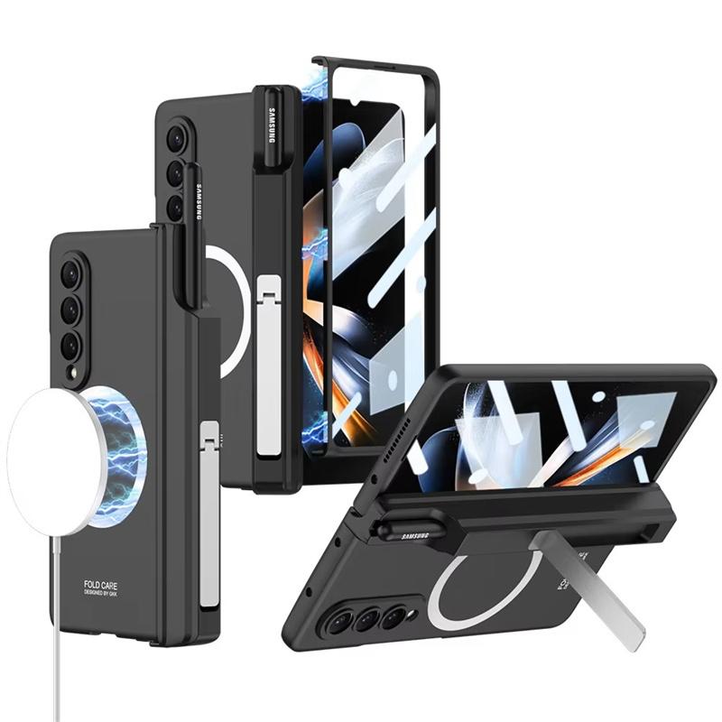 Для Samsung Galaxy Z Fold 7 6 5 4 3 5G Чехол Magsafe Беспроводная зарядка Магнитный шарнир Держатель для ручки Подставка Защитная пленка для экрана Чехол