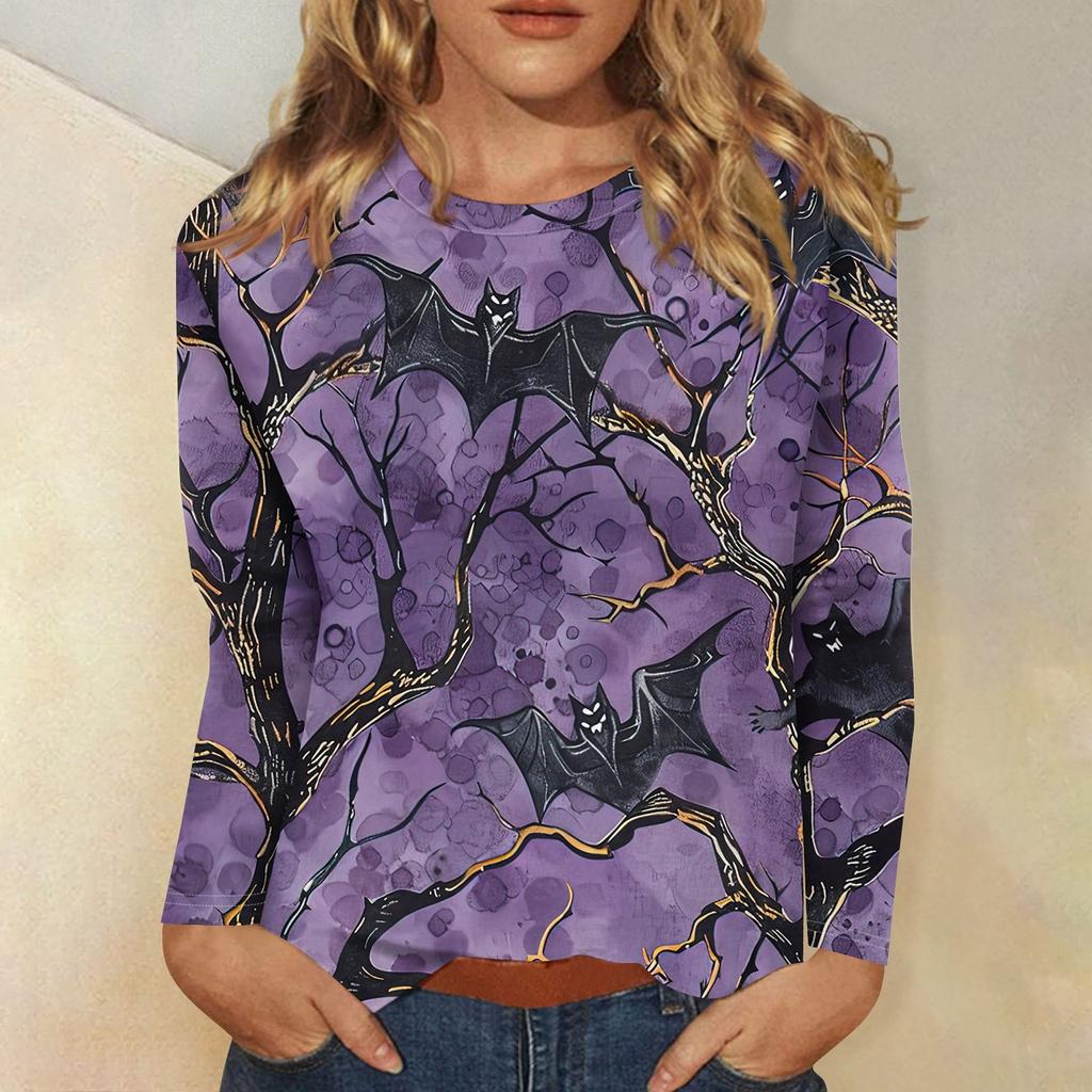 Women's Fashion Casual Halloween Printed Round Neck Long Sleeve Pullover Top