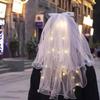 Двухъярусная светодиодная свадебная фата невесты, белая/многоцветная, с подсветкой, карандашный край, фата с заколкой для волос, светящиеся головные уборы для вечеринок и клуба для женщин