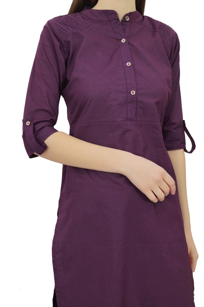 Phagun Cotton Plain Kurti Tunic Mandarin Collar Ethnic Casual Kurta Blouse