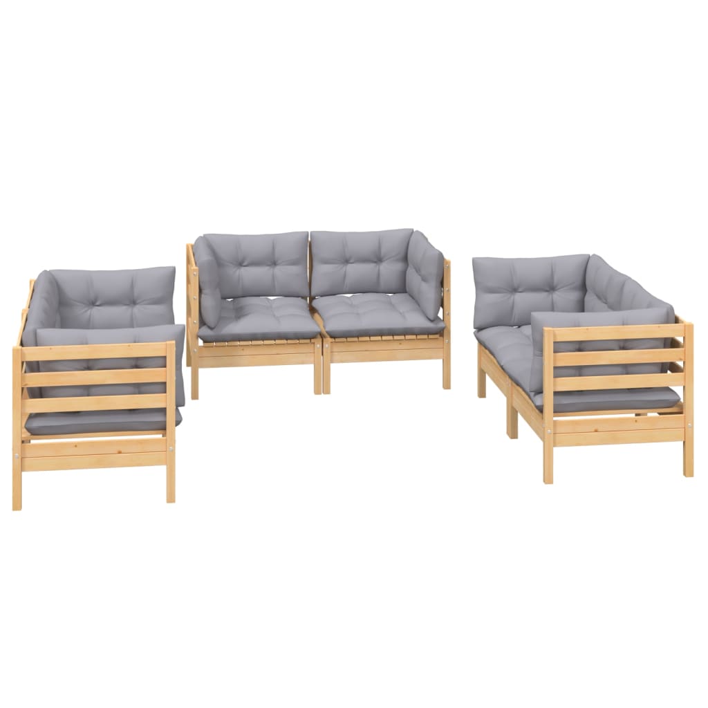 6 Piece Garden Lounge Set with Grey Cushions Solid Pine Wood