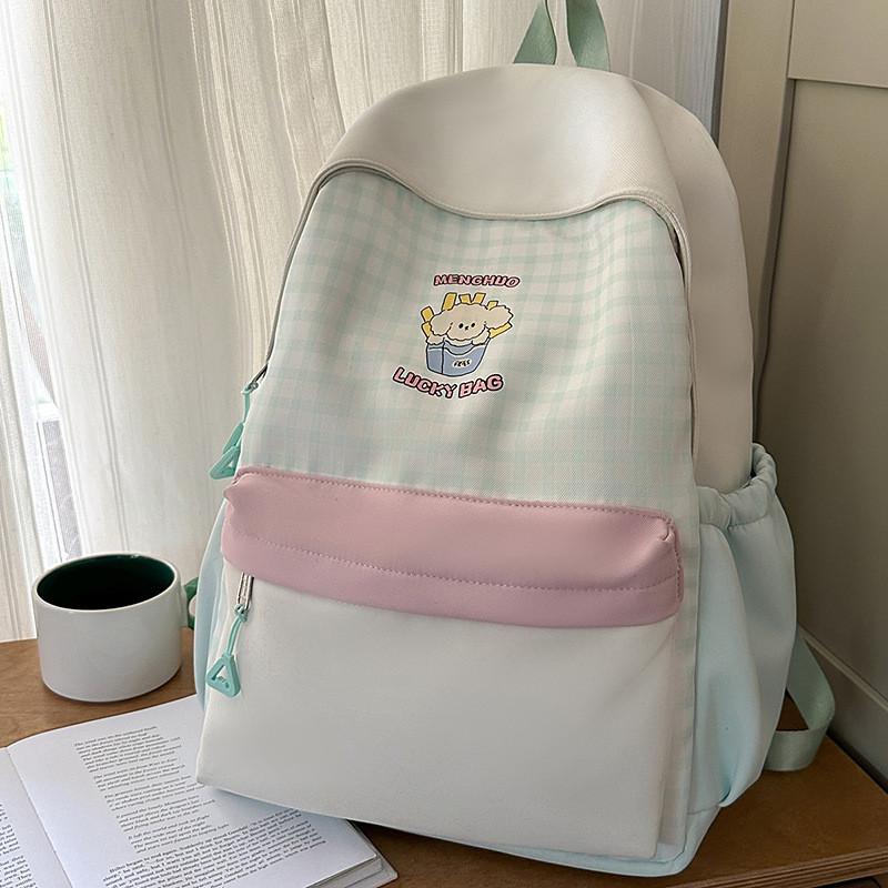 Рюкзак Cinnamoroll в клеточку из нейлона с разноцветным пэчворком для школы и повседневного использования