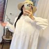 Johnature Весенние тонкие однотонные плиссированные женские платья повседневные винтажные оборки воротник свободные белые женские платья