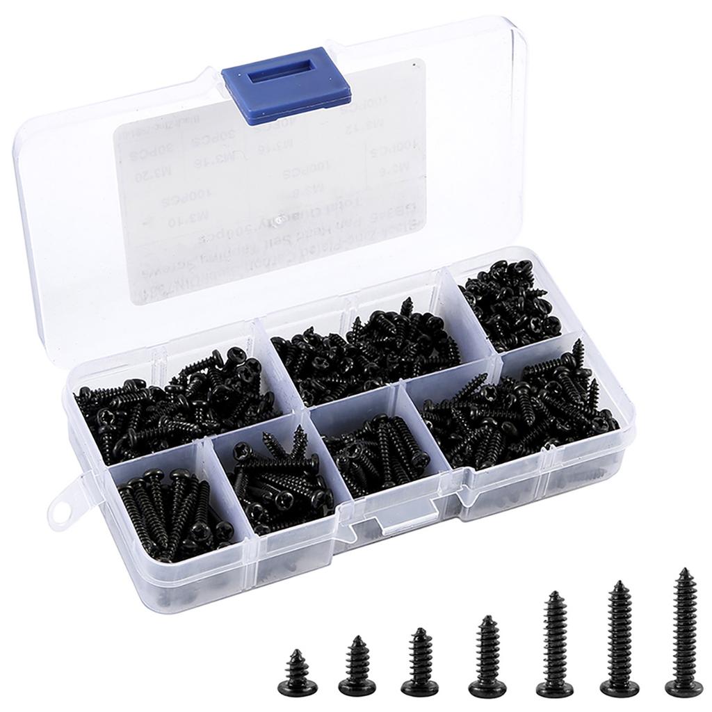 500Pcs Black Phillips Self Tapping Screw M3 Screws Cross Conuntersunk Flat Head Carbon Steel Electronic Drywall Screws Woodwork