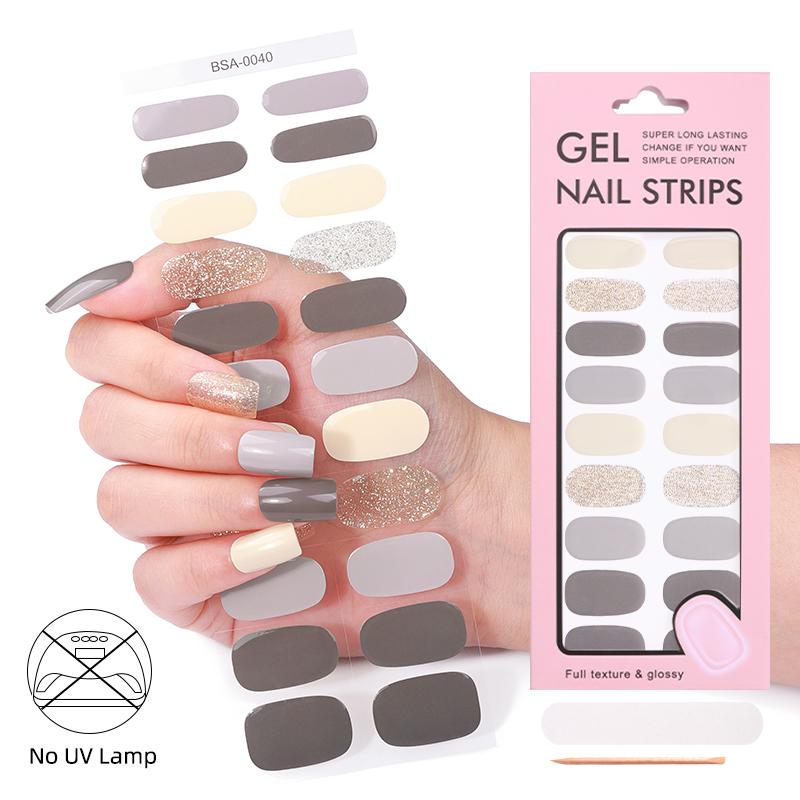 Hot Sale Autumn Winter Design Press-On 22 Gel Nail Wraps Strips No UV Lamp Free Baked Fully No Baked Cured Gel Nail Stickers