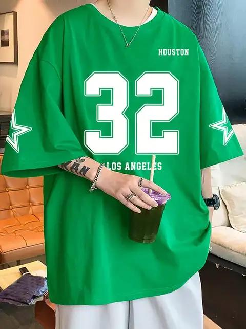 Summer New Los Angels Letter No.32 Print T-shirts For Men Short Sleeve Sports Football Jersey Y2K Loose Oversized Unisex Tops