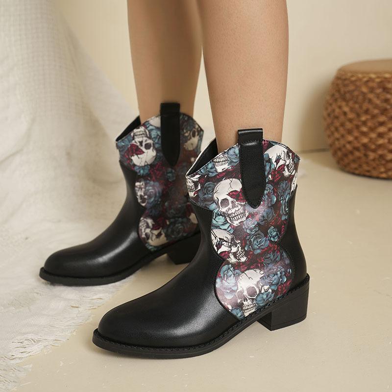 Fashion European and American Ethnic Style Women's Boots 2024 Autumn Winter New Western Cowboy Boots Color Blocked Versatile Short Boots