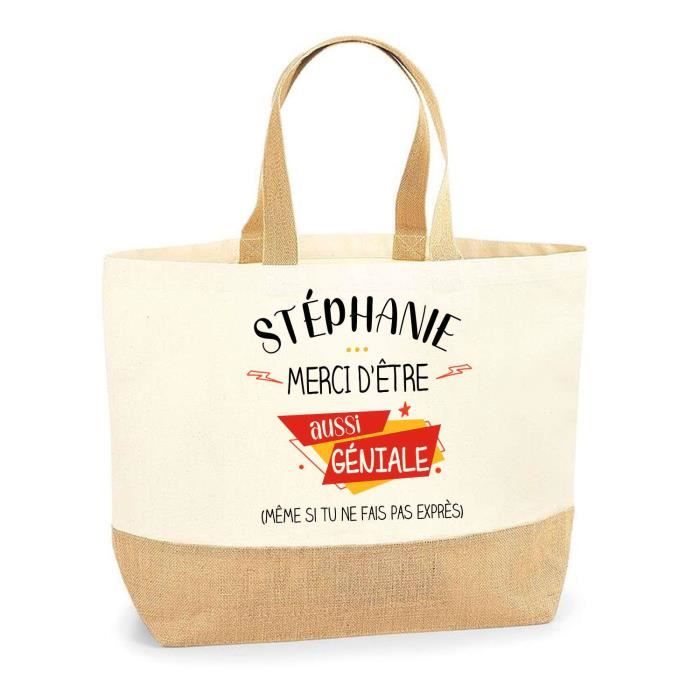 Tote bag en jute - PLANETEE - Stéphanie géniale sans faire exprès - Prénom personnalisé - Jute naturel - Fabriqué en France