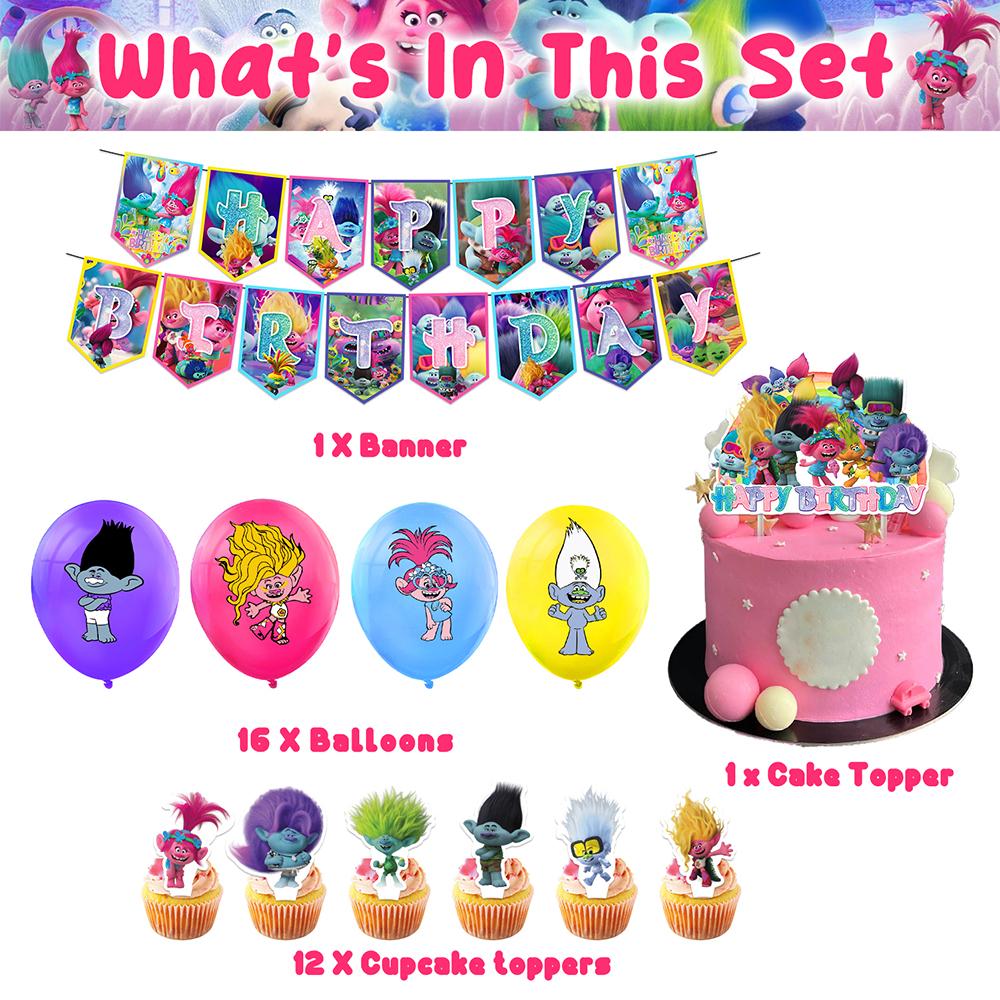 30 шт. Украшения для вечеринки «Тролли» включают топперы для торта, воздушные шары, баннер