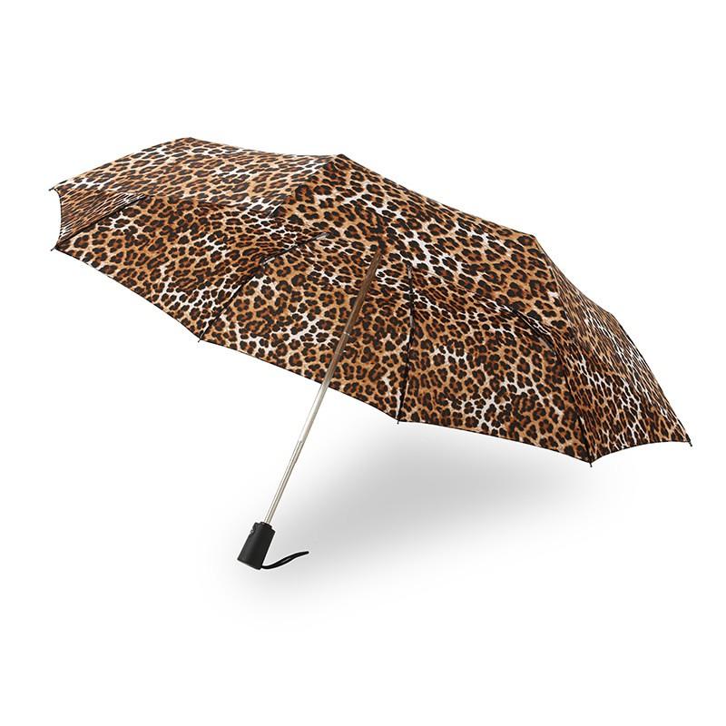 Automatic Long Handle Umbrella Leopard Print Fashion Rain Sun Women 8-Rib Fiberglass Frame