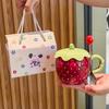 Girl's Heart Cute Strawberry Ceramic Cup Couple Mug with Lid for Girlfriend Birthday Gift Souvenir Gift Box
