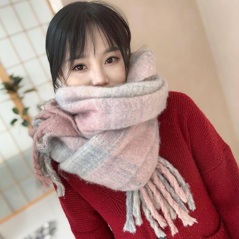 Mohair Winter Cashmere Scarves Tassel Long Shawl Retro Plaid Wool Scarf Girl