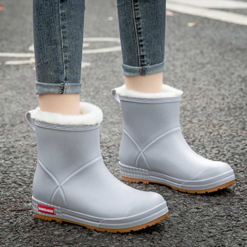 Женские новые водонепроницаемые короткие сапоги-трубы для взрослых, нескользящие, бархатные, теплые, резиновые сапоги