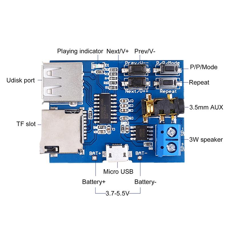 5V 3W Mp3 Audio Decoder Плата усилителя мощности Micro Usb Tf Card