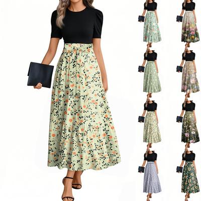 Женское модное повседневное платье с коротким рукавом и круглым вырезом с цветочной вышивкой, элегантное, темпераментное