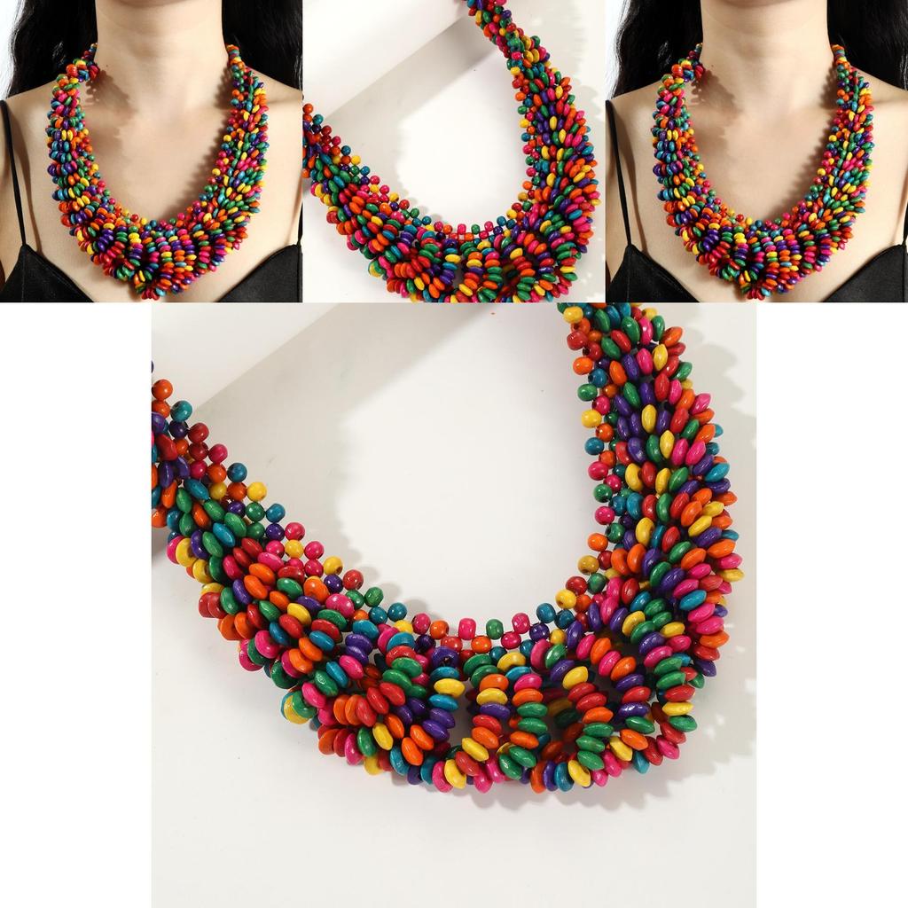 Creative Colored Wooden Bead Woven Necklace Neck Accessories For Men And Women
