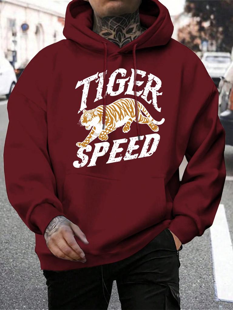 Tiger Speed Creative Print Men Hoody Harajuku Loose Hoodies All-Match Pocket Man Pullovers Fleece Autumn Unisex Sportswear