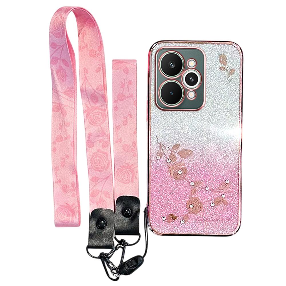 For Realme 15 5G Case Flower Pattern TPU Gradient Phone Cover with Lanyards