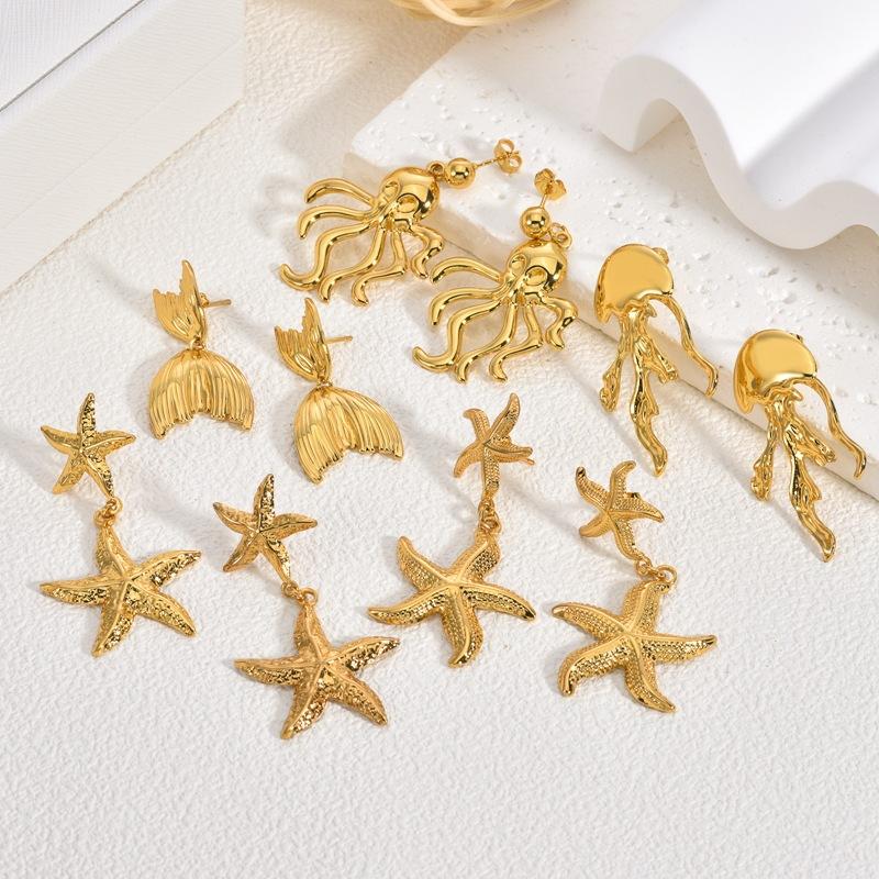 Серьги из нержавеющей стали в виде морской звезды Легкая роскошь Высокое качество Ретро Простые Медуза Преувеличенные серьги Женские