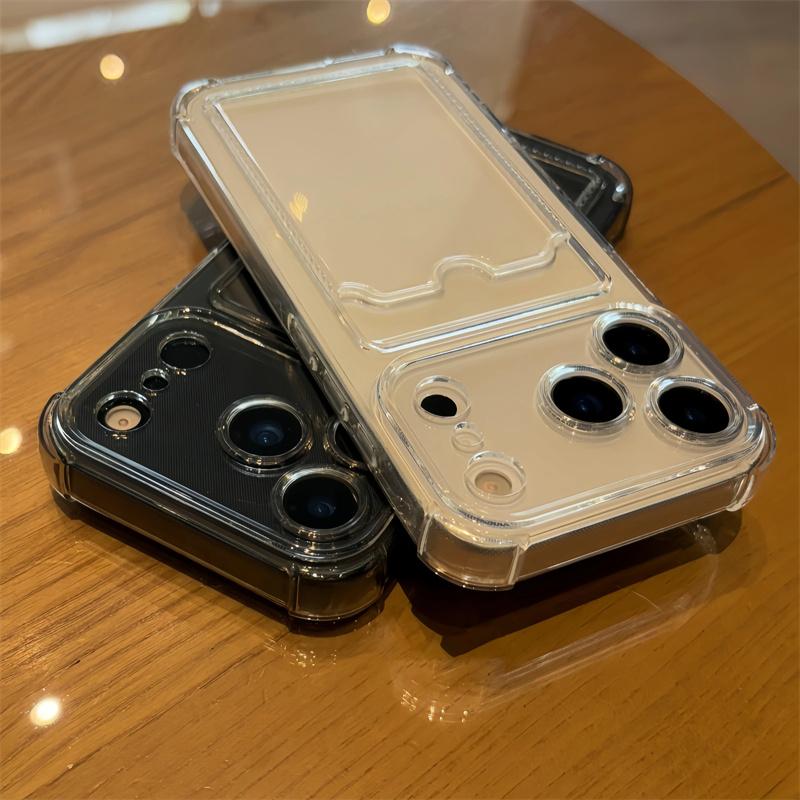 Ударопрочный Чехол-Карман с Отсеком для Карт Для iPhone 17 13 12 11 Pro Max 17 Air Прозрачные Чехлы Для iPhone 16 15 14 Plus Обложка