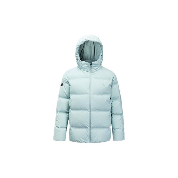 Anta Solid Color Logo Print Zip-Up Hooded Down Jacket Men Outerwear Blue 952247912-1