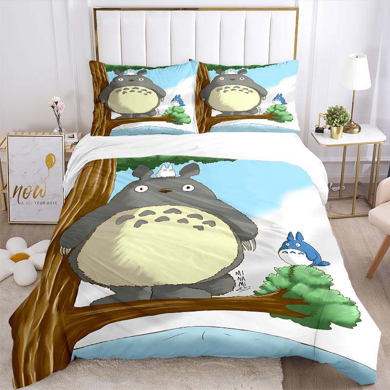 Totoro Friends Forest Print 3Pcs Bedding Setduvet Cover With 2 Bedropillowcase Home Birthday Gift