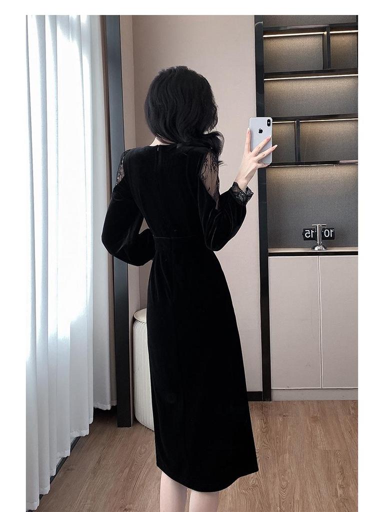 Элегантное бархатное платье 2025 года, стройнящее талию