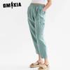 Women's Loose Fit High Waisted Cotton & Linen Casual Pocket Casual Pants
