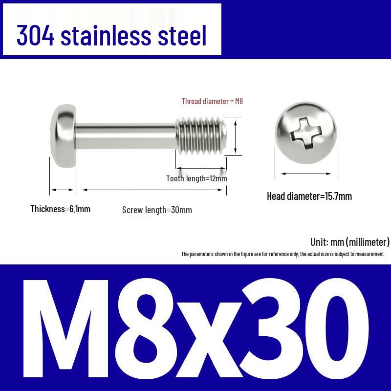 Yigu 304 Stainless Steel Phillips Round Head Captive Screws - M2/M3/M4 Half Thread Pan Head Machine Screws