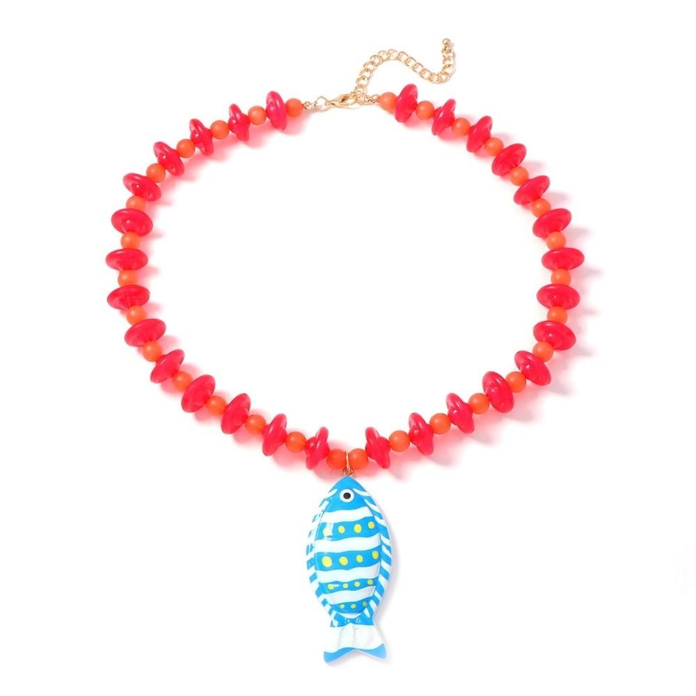 Starfish Shell Charm Fish Starfish Pendant Necklace Colorful Beads Boho Necklace Jewelry Gifts