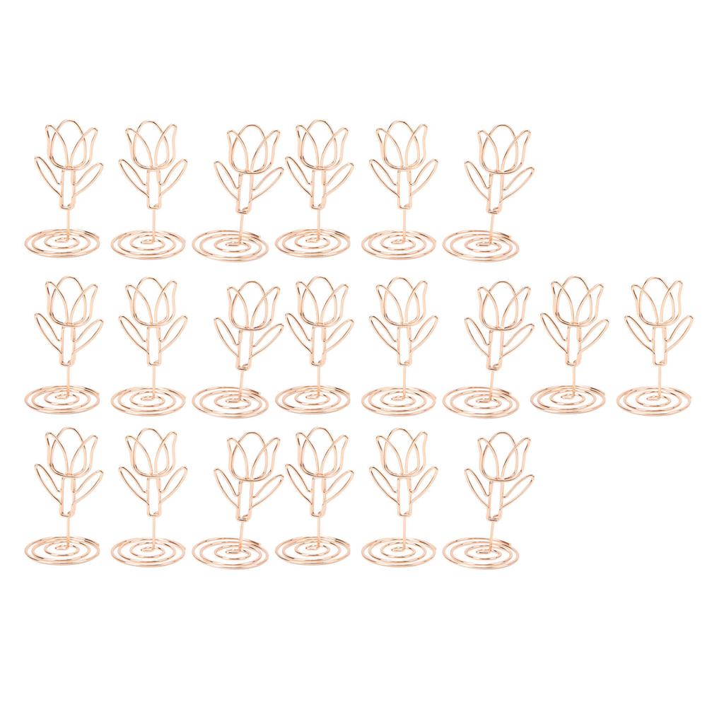 20pcs Place Card Holder Tulip Shape Exquisite Rose Gold Table Number Holders Table Card Holders Photo Holder for