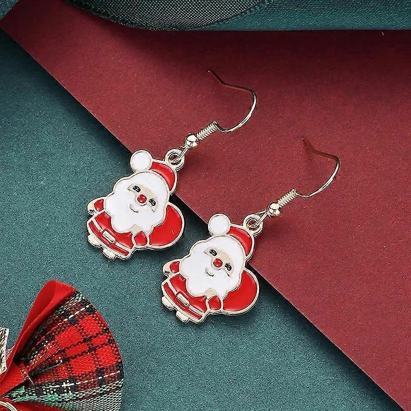 Festive earrings with Santa Claus with sack in white and red
