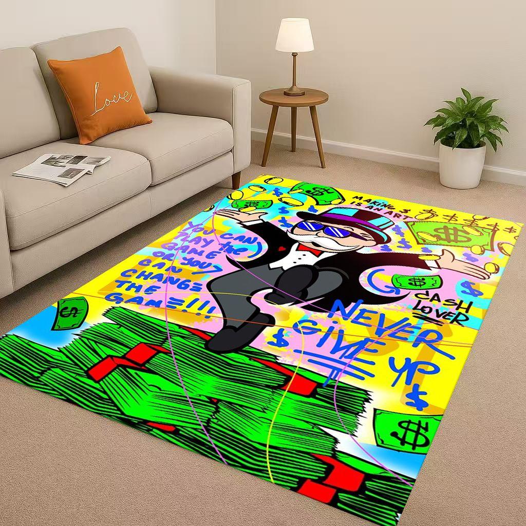 3D Rich Game Monopoly Money Dollar Cartoon Living Room Non-Slip Area Rug Soft Carpet for Bedroom Sofa ,Easy Clean Home Doormat